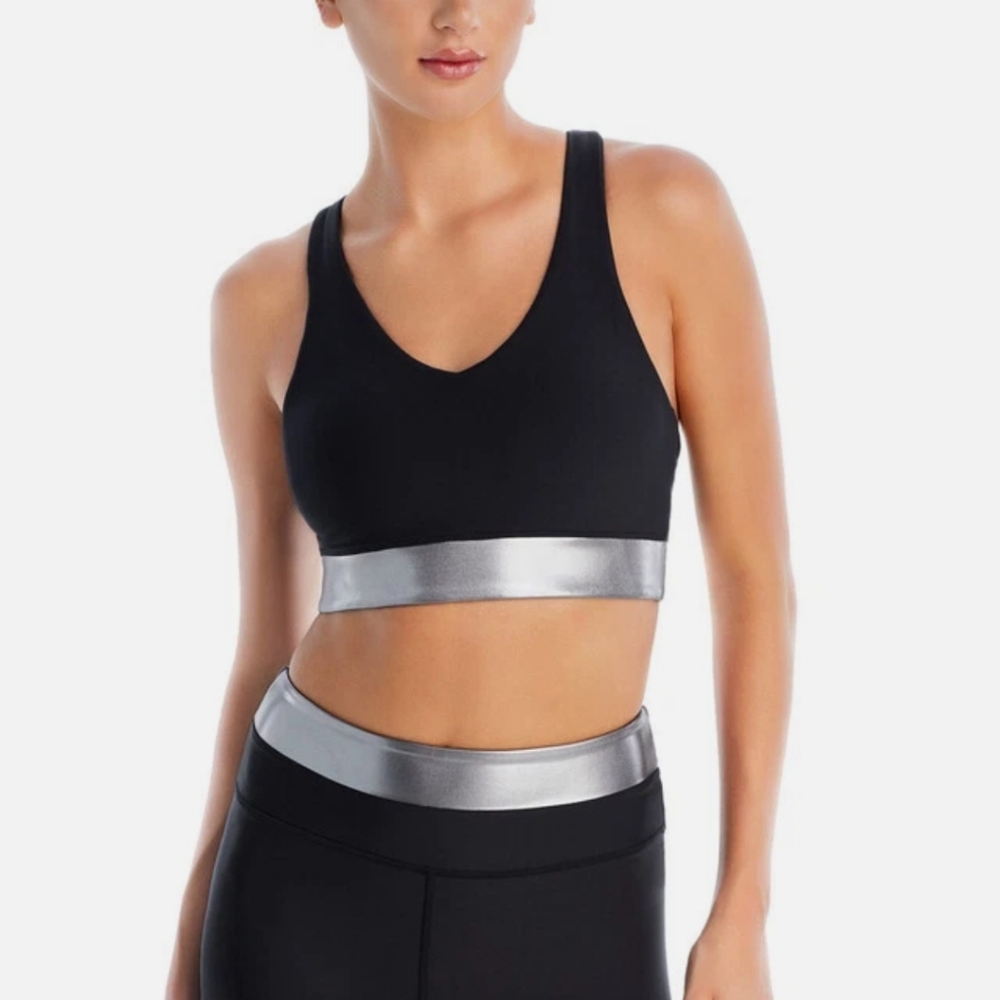 Aqua‎ Athletic Women's V Neck Metallic Band Bra Sz. XS